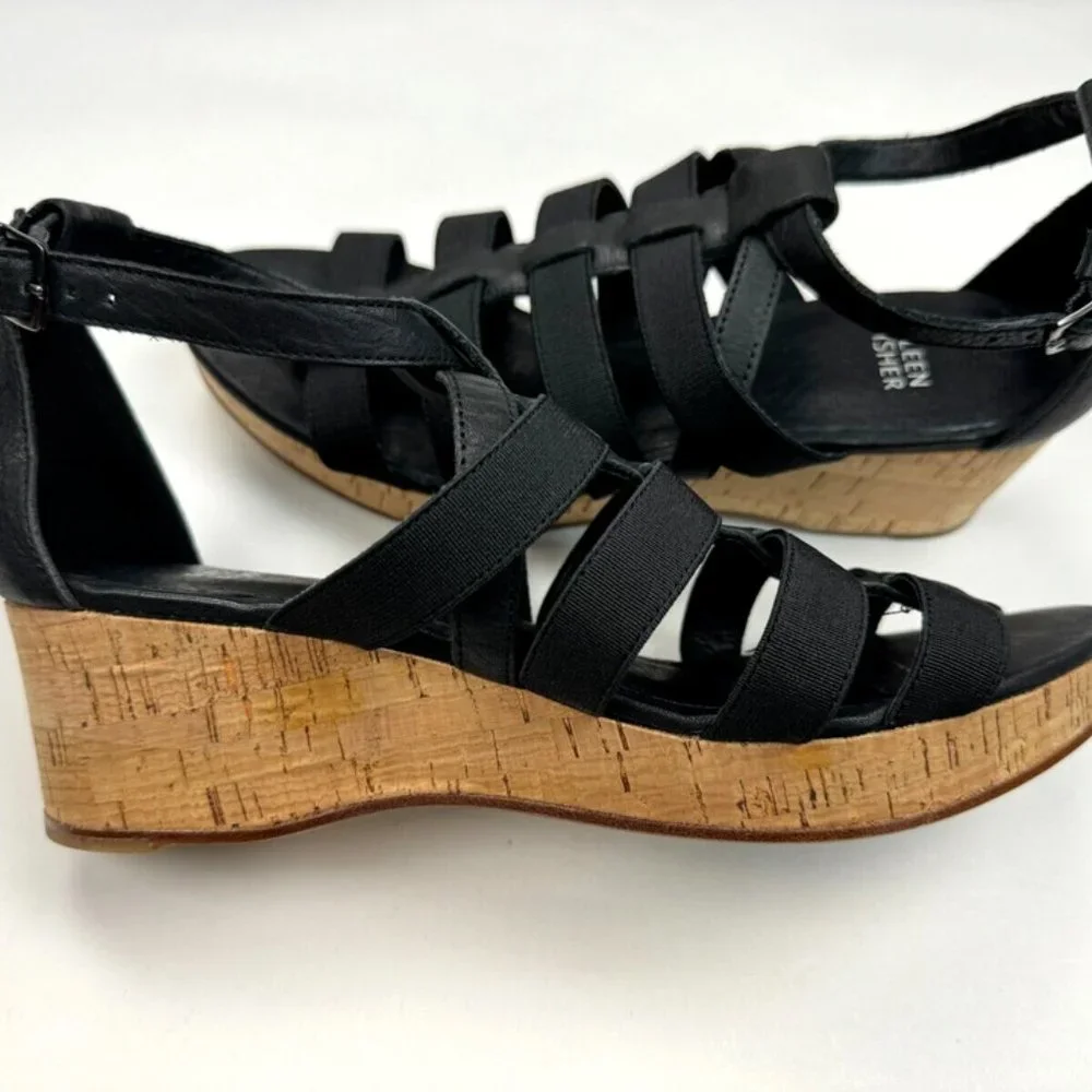 Eileen Fisher Leather Gladiator Wedge Sandals Women 9 NWOB Fisherman Platform‎